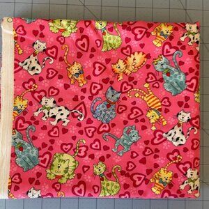 Hancock Fabric- Cats and Hearts with Hot Pink Background - 2+ yards!!!